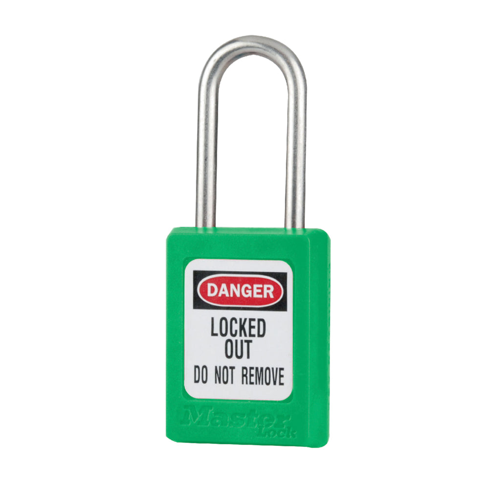 Green Zenex™ Thermoplastic Safety Padlock, 1-3/8in (35mm) Wide with 1-1/2in (38mm) Tall Stainless Steel Shackle, Non-Key Retaining