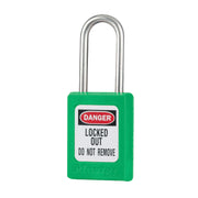 Green Zenex™ Thermoplastic Safety Padlock, 1-3/8in (35mm) Wide with 1-1/2in (38mm) Tall Stainless Steel Shackle, Non-Key Retaining