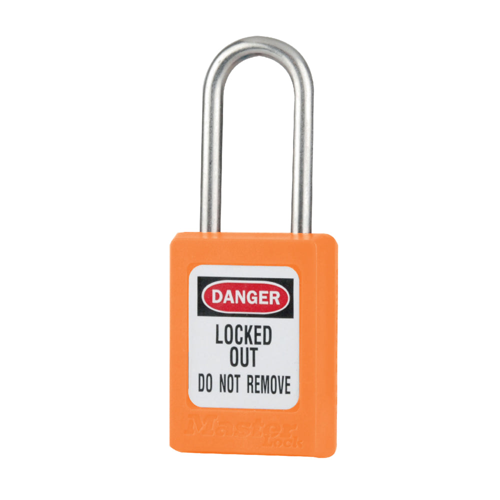 Orange Zenex™ Thermoplastic Safety Padlock, 1-3/8in (35mm) Wide with 1-1/2in (38mm) Tall Stainless Steel Shackle, Non-Key Retaining