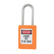 Orange Zenex™ Thermoplastic Safety Padlock, 1-3/8in (35mm) Wide with 1-1/2in (38mm) Tall Stainless Steel Shackle, Non-Key Retaining