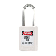 White Zenex™ Thermoplastic Safety Padlock, 1-3/8in (35mm) Wide with 1-1/2in (38mm) Tall Stainless Steel Shackle, Non-Key Retaining