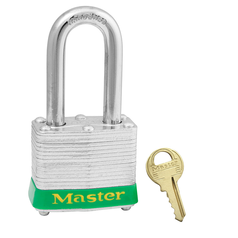Green Laminated Steel Safety Padlock, 1-9/16in (40mm) Wide with 1-1/2in (38mm) Tall Shackle