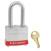 Red Laminated Steel Safety Padlock, 1-9/16in (40mm) Wide with 1-1/2in (38mm) Tall Shackle