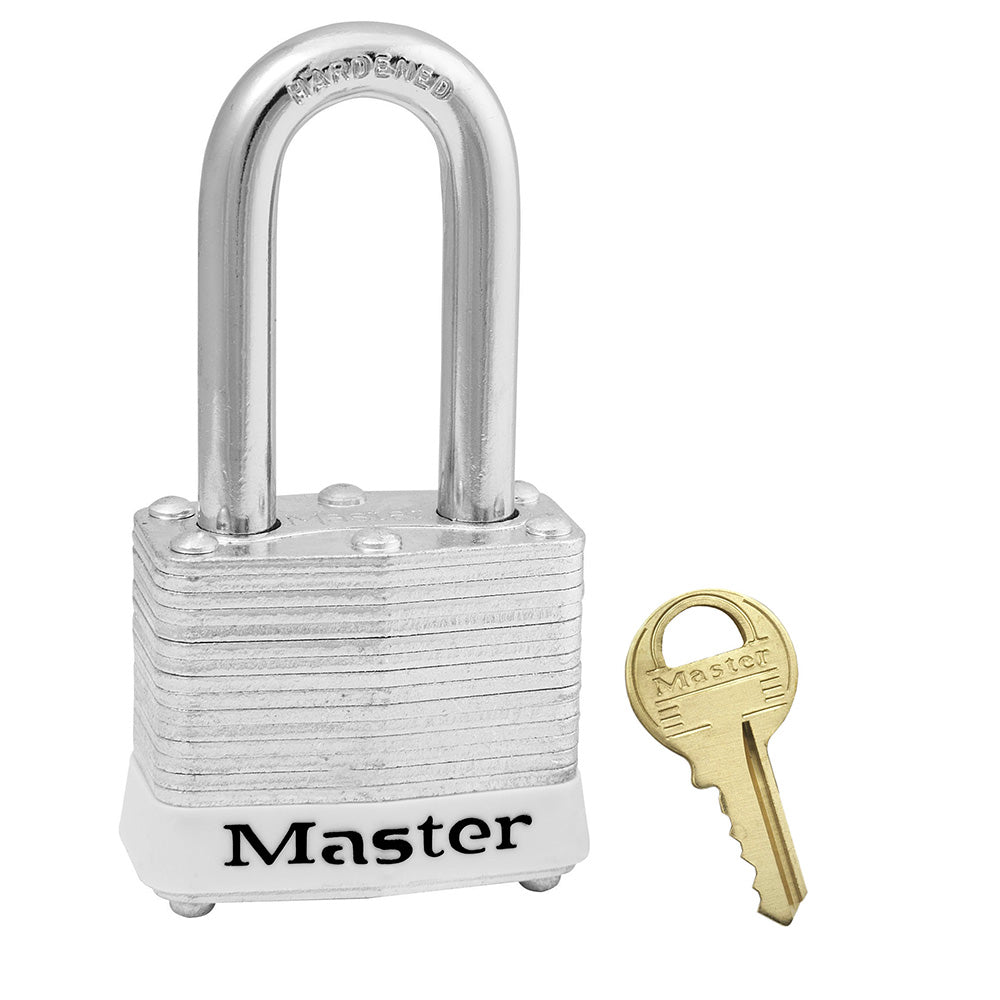 White Laminated Steel Safety Padlock, 1-9/16in (40mm) Wide with 1-1/2in (38mm) Tall Shackle, Keyed Alike