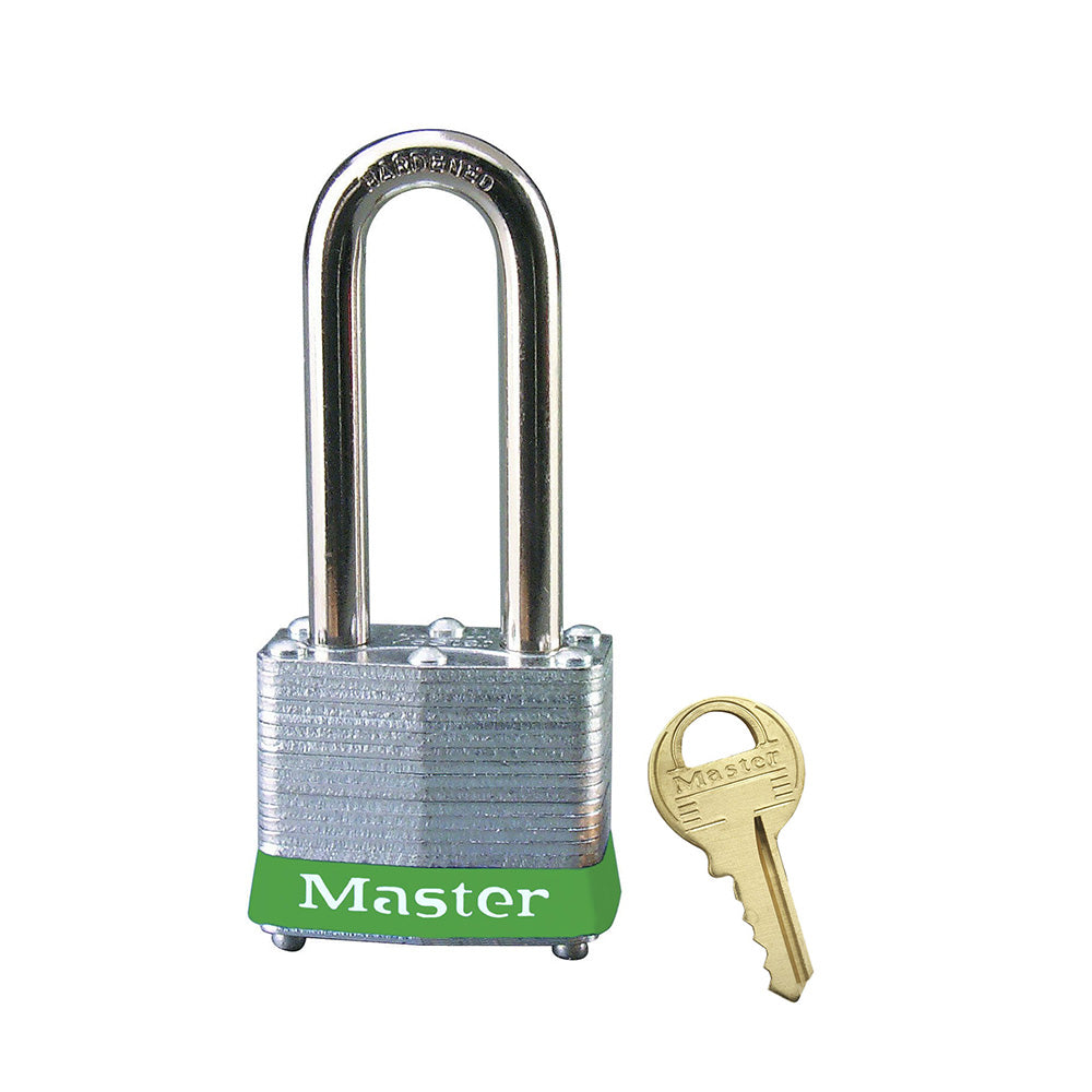 Green Laminated Steel Safety Padlock, 1-9/16in (40mm) Wide with 2in (51mm) Tall Shackle