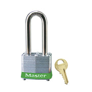 Green Laminated Steel Safety Padlock, 1-9/16in (40mm) Wide with 2in (51mm) Tall Shackle