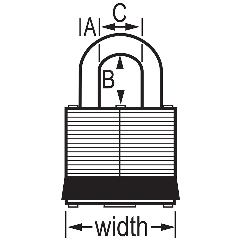 Black Laminated Steel Safety Padlock, 1-9/16in (40mm) Wide with 1-1/2in (38mm) Tall Shackle, Keyed Alike