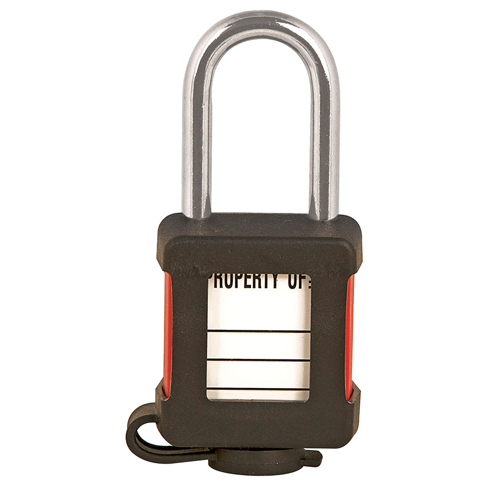 Black Laminated Steel Safety Padlock, 1-9/16in (40mm) Wide with 1-1/2in (38mm) Tall Shackle