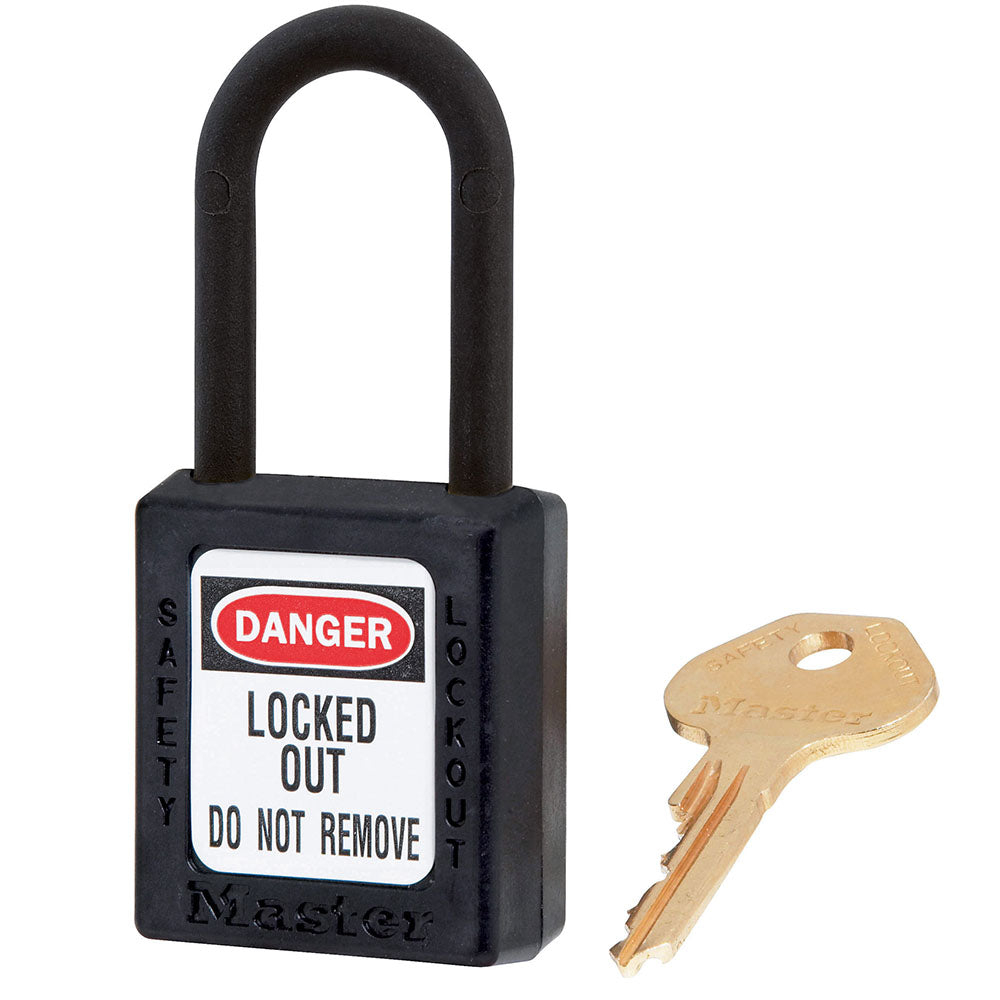 Black Dielectric Zenex™ Thermoplastic Safety Padlock, 1-1/2in (38mm) Wide with 1-1/2in (38mm) Tall Nylon Shackle, Keyed Alike