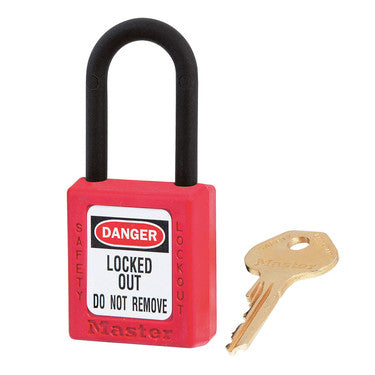 Red Dielectric Zenex™ Thermoplastic Safety Padlock, 1-1/2in (38mm) Wide with 1-1/2in (38mm) Tall Nylon Shackle, Keyed Alike