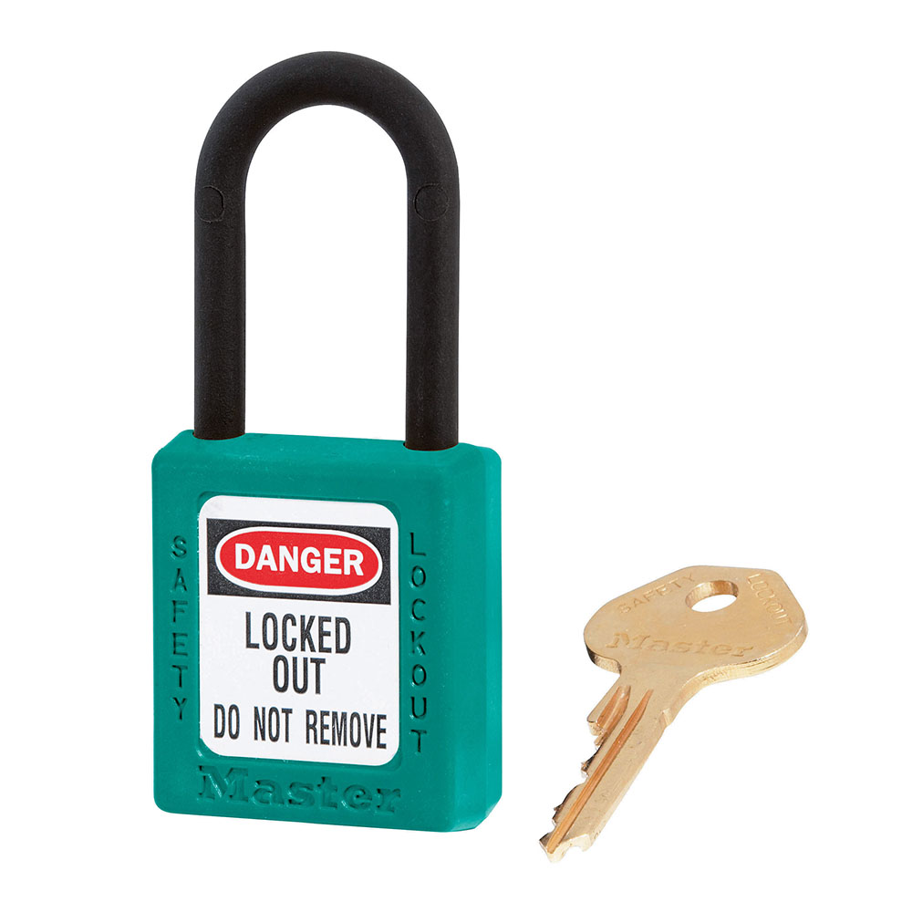 Teal Dielectric Zenex™ Thermoplastic Safety Padlock, 1-1/2in (38mm) Wide with 1-1/2in (38mm) Tall Nylon Shackle, Keyed Alike