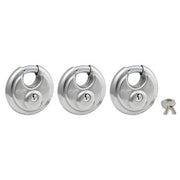 2-3/4in (70mm) wide stainless steel shrouded padlock, 3-pack