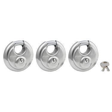 2-3/4in (70mm) wide stainless steel shrouded padlock, 3-pack