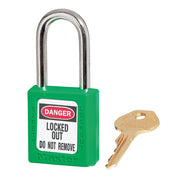 Green Zenex™ Thermoplastic Safety Padlock, 1-1/2in (38mm) Wide with 1-1/2in (38mm) Tall Shackle, Master Keyed W417 Cylinder