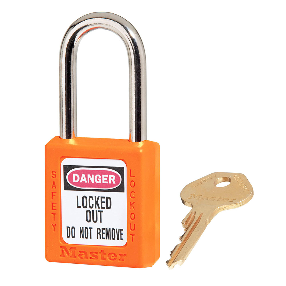 Orange Zenex™ Thermoplastic Safety Padlock, 1-1/2in (38mm) Wide with 1-1/2in (38mm) Tall Shackle, Keyed Alike