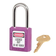 Purple Zenex™ Thermoplastic Safety Padlock, 1-1/2in (38mm) Wide with 1-1/2in (38mm) Tall Shackle, Keyed Alike