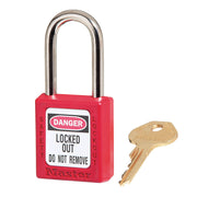 Red Zenex™ Thermoplastic Safety Padlock, 1-1/2in (38mm) Wide with 1-1/2in (38mm) Tall Shackle, Master Keyed W417 Cylinder