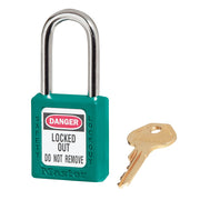 Teal Zenex™ Thermoplastic Safety Padlock, 1-1/2in (38mm) Wide with 1-1/2in (38mm) Tall Shackle, Keyed Alike