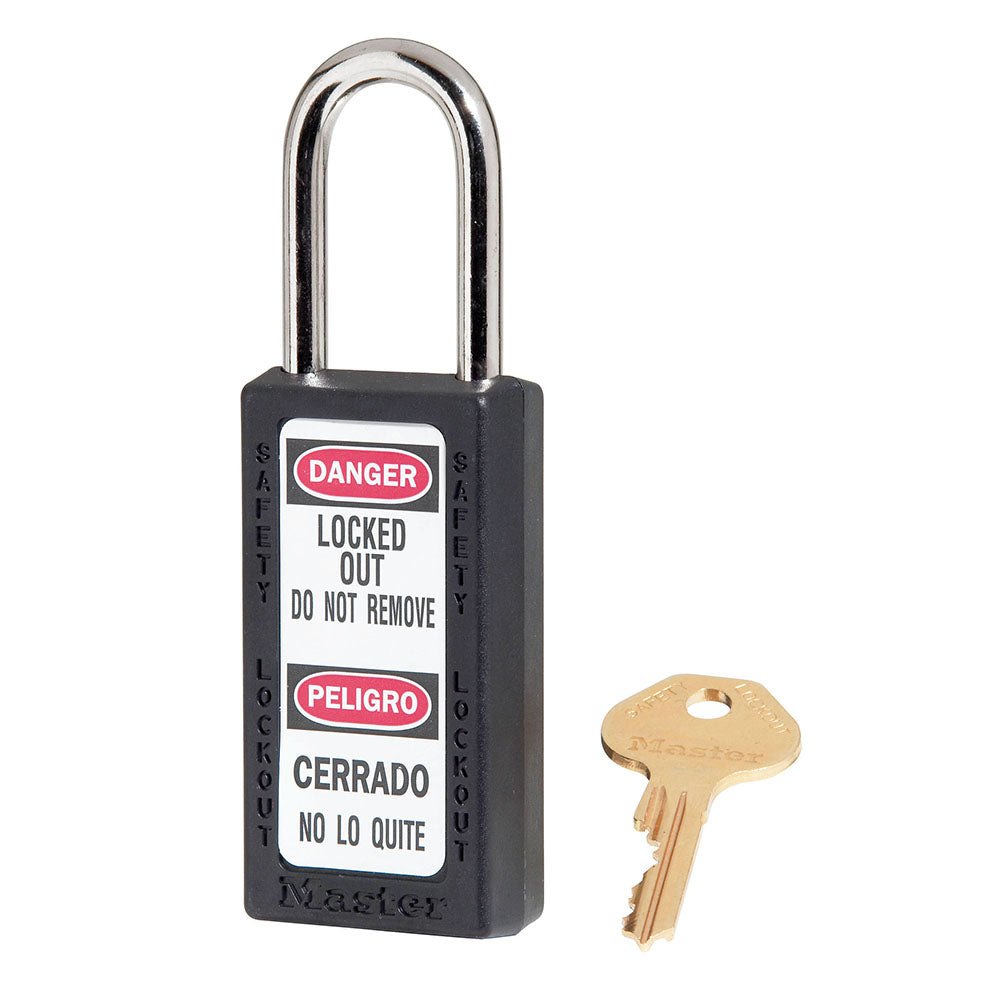 Black Zenex™ Thermoplastic Safety Padlock, 1-1/2in (38mm) Wide with 1-1/2in (38mm) Tall Shackle, Keyed Alike Master Keyed W417 Cylinder