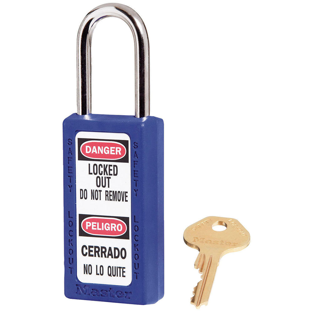 Blue Zenex™ Thermoplastic Safety Padlock, 1-1/2in (38mm) Wide with 1-1/2in (38mm) Tall Shackle, Master Keyed W417 Cylinder