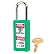 Green Zenex™ Thermoplastic Safety Padlock, 1-1/2in (38mm) Wide with 1-1/2in (38mm) Tall Shackle, Keyed Alike Master Keyed W417 Cylinder
