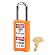 Orange Zenex™ Thermoplastic Safety Padlock, 1-1/2in (38mm) Wide with 1-1/2in (38mm) Tall Shackle, Keyed Alike