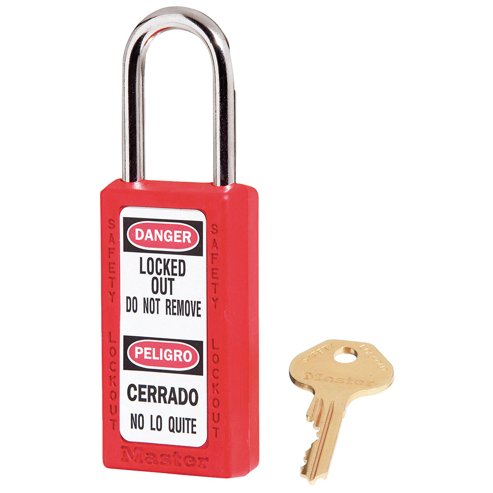 Red Zenex™ Thermoplastic Safety Padlock, 1-1/2in (38mm) Wide with 1-1/2in (38mm) Tall Shackle, Keyed Alike Master Keyed W417 Cylinder