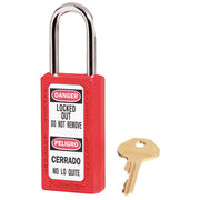 Red Zenex™ Thermoplastic Safety Padlock, 1-1/2in (38mm) Wide with 1-1/2in (38mm) Tall Shackle, Keyed Alike