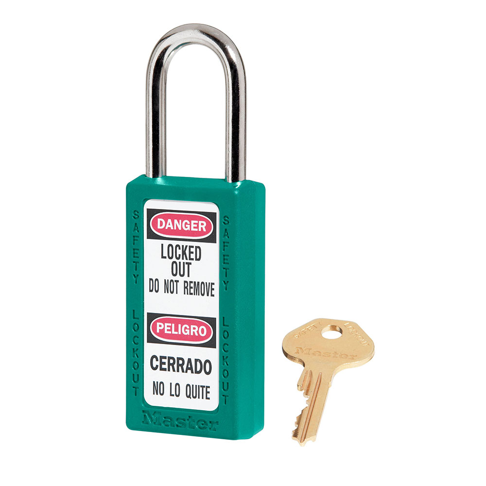 Teal Zenex™ Thermoplastic Safety Padlock, 1-1/2in (38mm) Wide with 1-1/2in (38mm) Tall Shackle, Keyed Alike