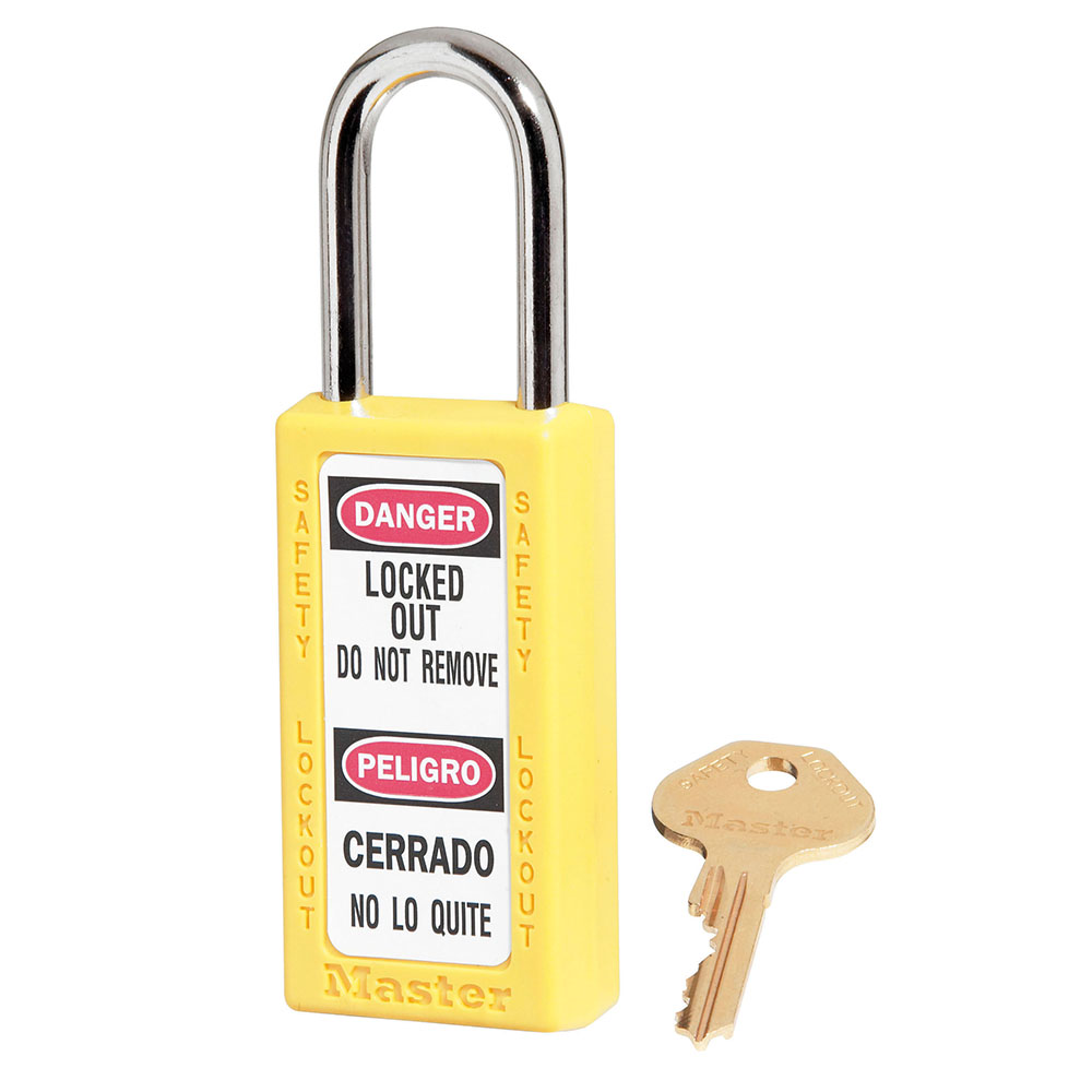 Yellow Zenex™ Thermoplastic Safety Padlock, 1-1/2in (38mm) Wide with 1-1/2in (38mm) Tall Shackle, Keyed Alike