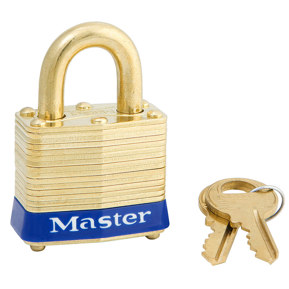1-9/16in (40mm) Wide Laminated Brass Pin Tumbler Padlock, Brass Shackle, Keyed Alike