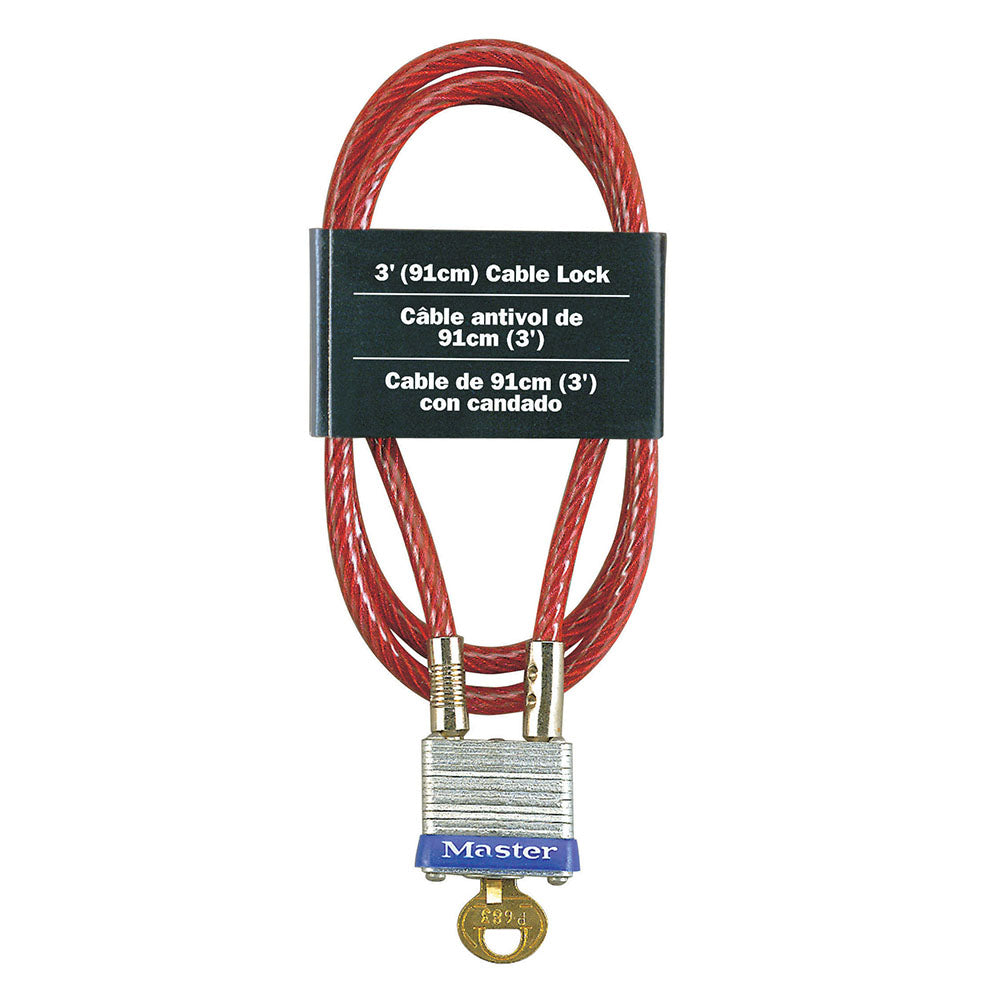 3ft (91cm) Long x 3/16in (5mm) Diameter Cable with Integrated Laminated Steel Padlock