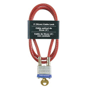 3ft (91cm) Long x 3/16in (5mm) Diameter Cable with Integrated Laminated Steel Padlock