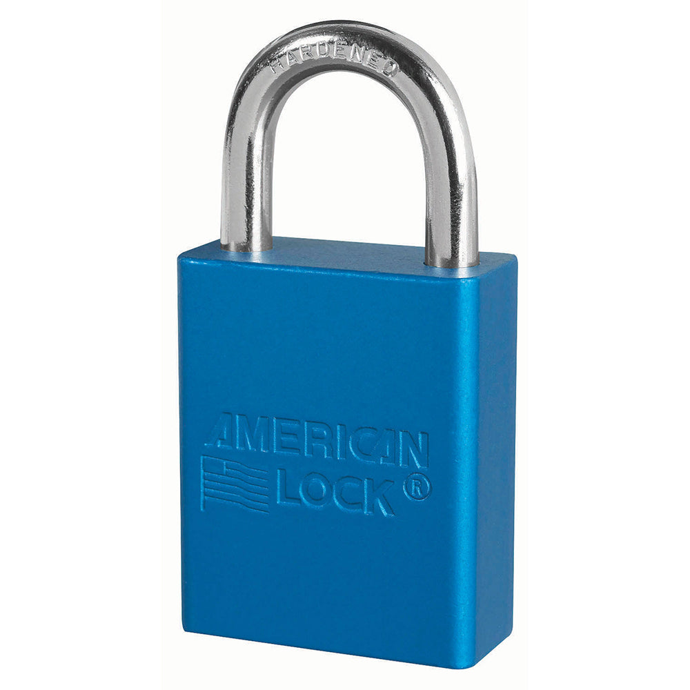 Blue Anodized Aluminum Safety Padlock, 1-1/2in (38mm) Wide with 1in (25mm) Tall Shackle, 6-pin Cylinder