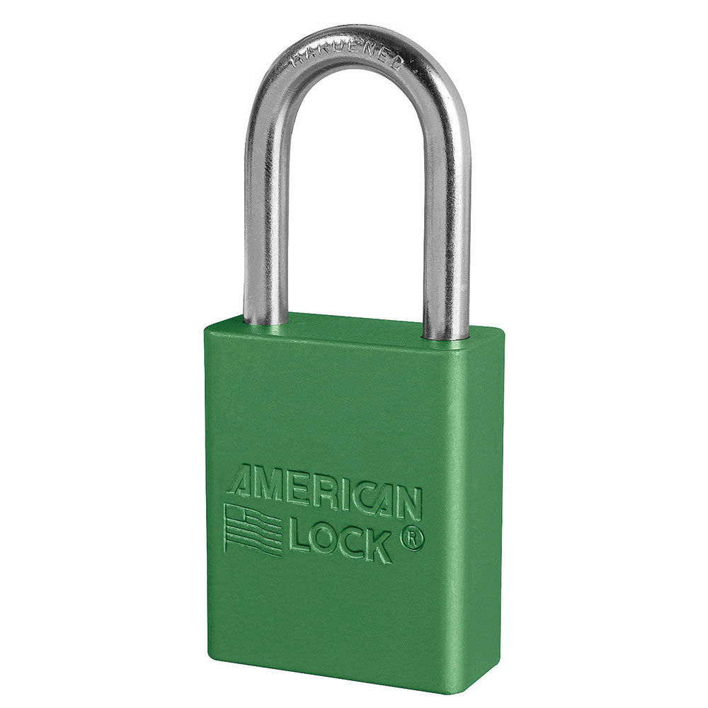 Green Anodized Aluminum Safety Padlock, 1-1/2in (38mm) Wide with 1-1/2in (38mm) Tall Shackle, 6-pin Cylinder