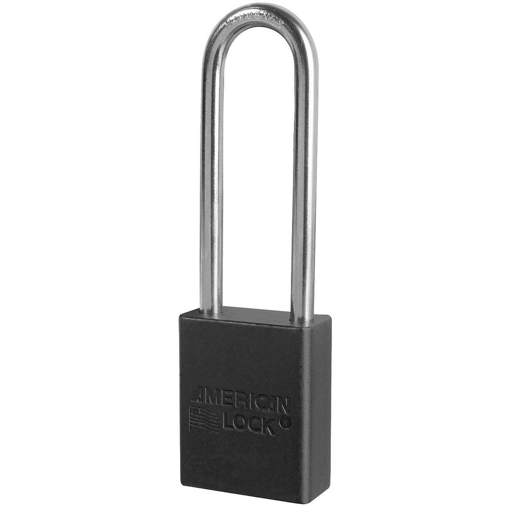 Black Anodized Aluminum Safety Padlock, 1-1/2in (38mm) Wide with 3in (76mm) Tall Shackle, 6-pin Cylinder, Keyed Alike