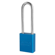 Blue Anodized Aluminum Safety Padlock, 1-1/2in (38mm) Wide with 3in (76mm) Tall Shackle, 6-pin Cylinder, Keyed Alike