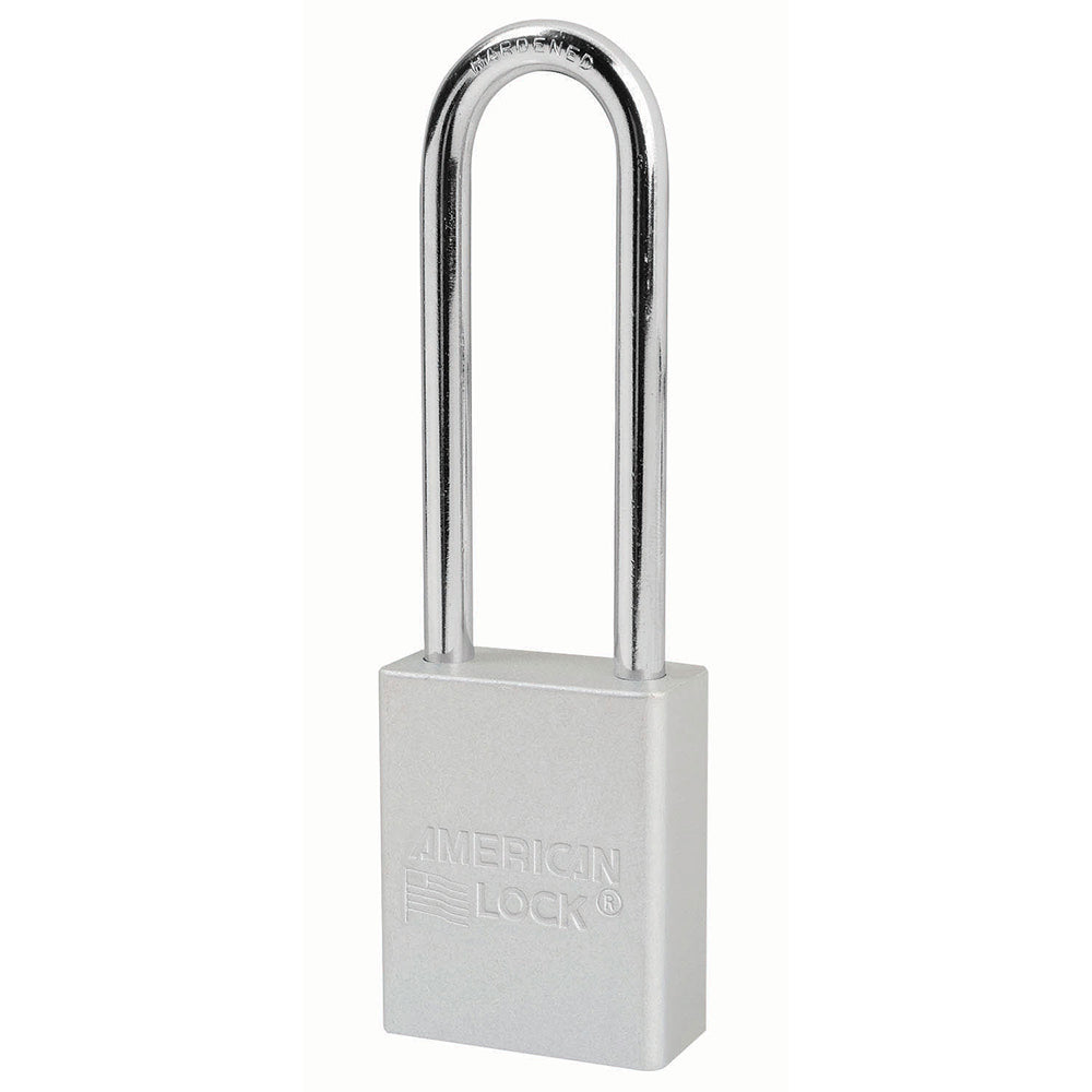 Silver Anodized Aluminum Safety Padlock, 1-1/2in (38mm) Wide with 3in (76mm) Tall Shackle, 6-pin Cylinder, Keyed Alike