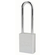 Silver Anodized Aluminum Safety Padlock, 1-1/2in (38mm) Wide with 3in (76mm) Tall Shackle, 6-pin Cylinder, Keyed Alike
