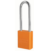 Orange Anodized Aluminum Safety Padlock, 1-1/2in (38mm) Wide with 3in (76mm) Tall Shackle, 6-pin Cylinder, Keyed Alike
