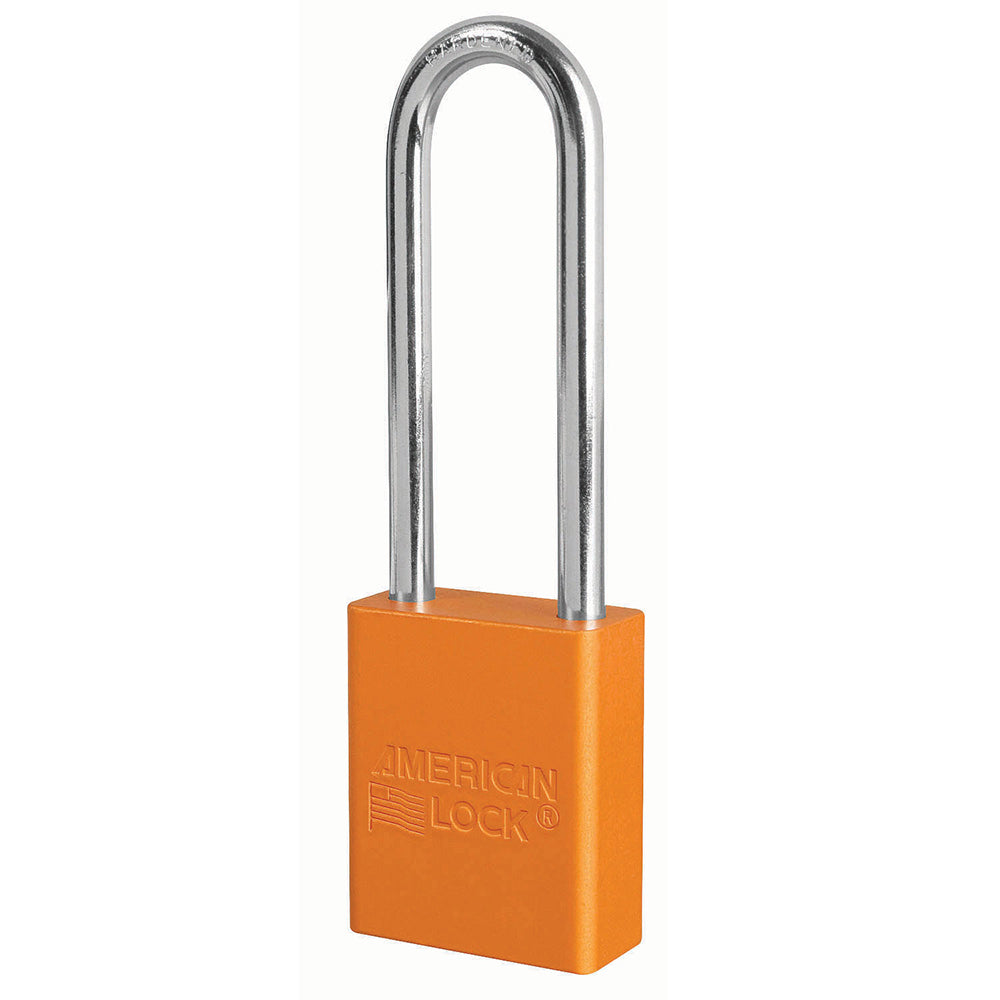 Orange Anodized Aluminum Safety Padlock, 1-1/2in (38mm) Wide with 3in (76mm) Tall Shackle, 6-pin Cylinder