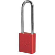 Red Anodized Aluminum Safety Padlock, 1-1/2in (38mm) Wide with 3in (76mm) Tall Shackle, 6-pin Cylinder