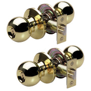 Ball Style Knob Entry Door Lock; Polished Brass; 2-Pack