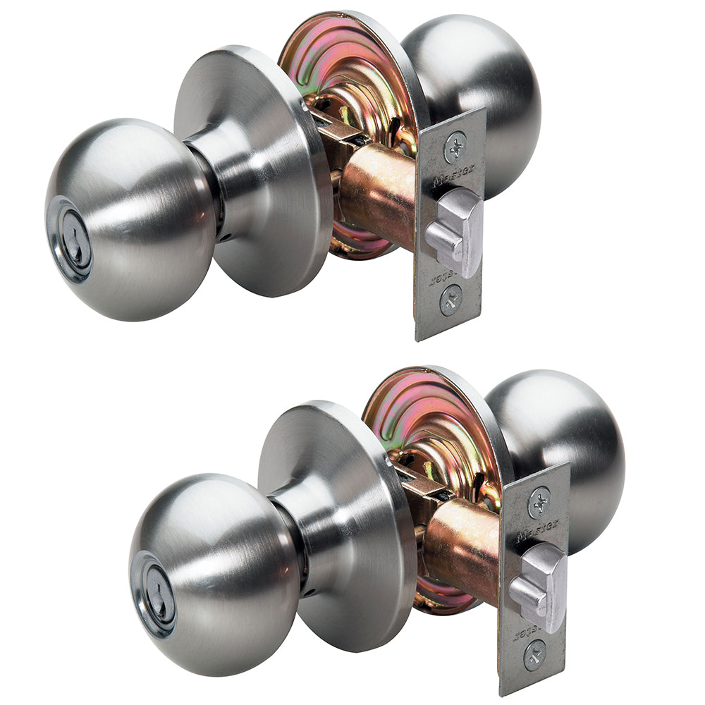 Ball Style Knob Entry Door Lock; Satin Nickel; 2-Pack