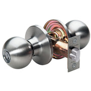 Ball Style Knob Entry Door Lock; Satin Nickel