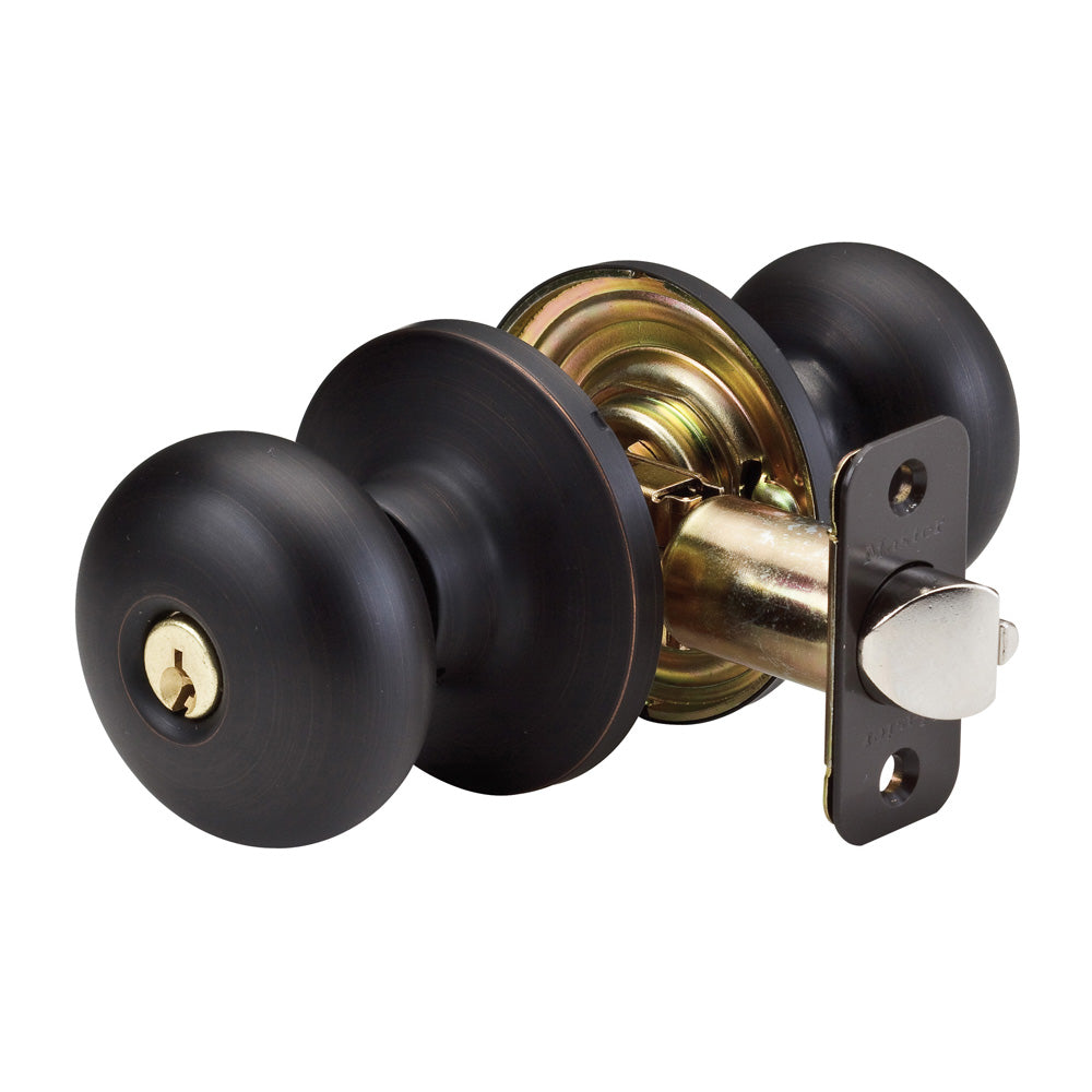 Biscuit Style Knob Entry Door Lock; Aged Bronze, SC1