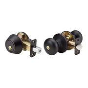 Biscuit Style Knob Entry Door Lock with Single Cylinder Deadbolt; Combo Pack; Aged Bronze, KW1