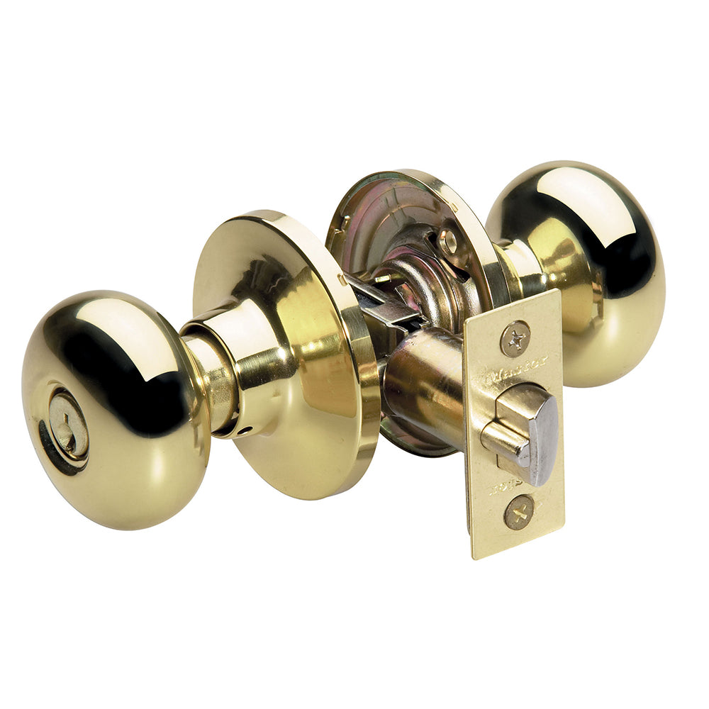 Biscuit Style Knob Entry Door Lock; Polished Brass