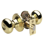 Biscuit Style Knob Entry Door Lock; Polished Brass