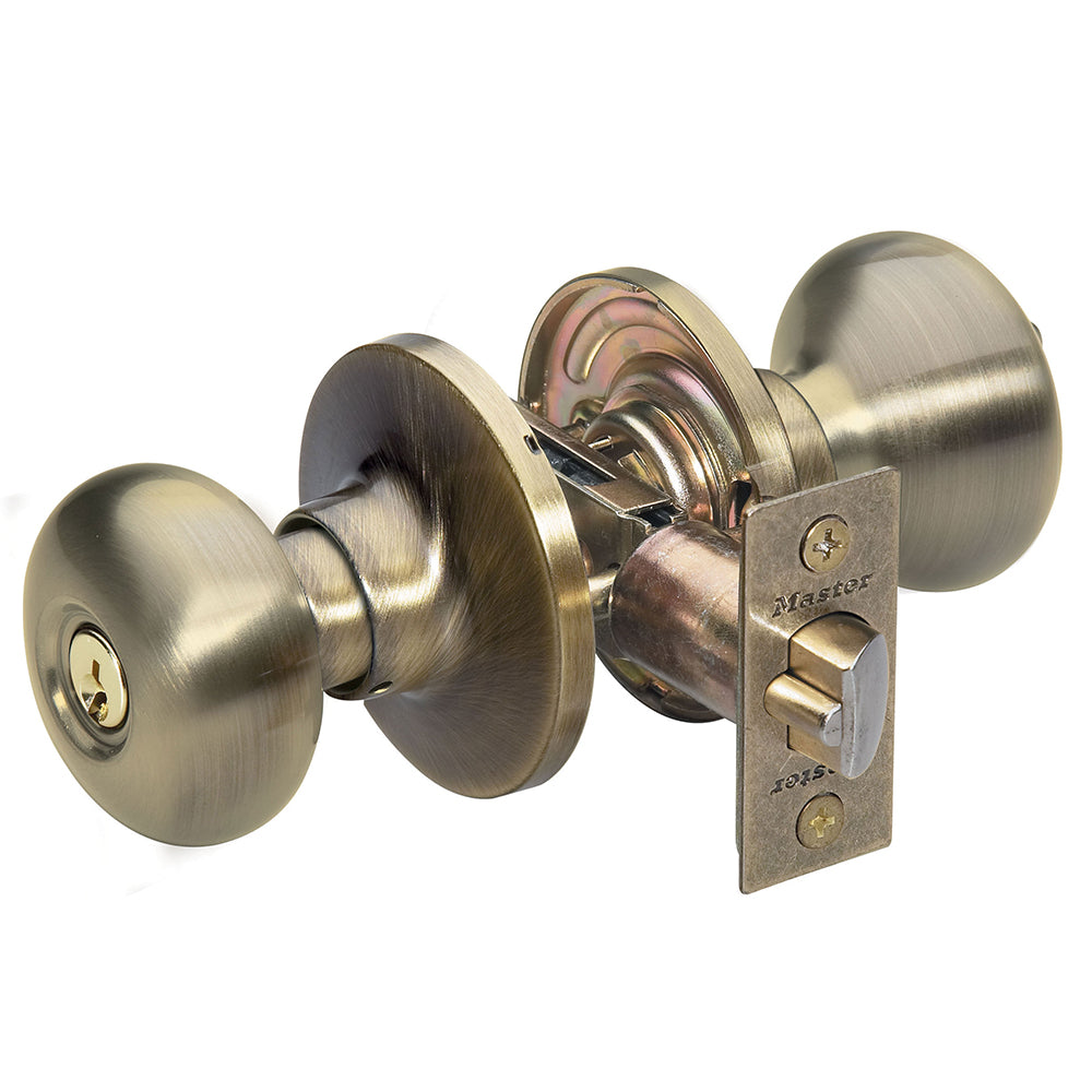 Biscuit Style Knob Entry Door Lock; Antique Brass